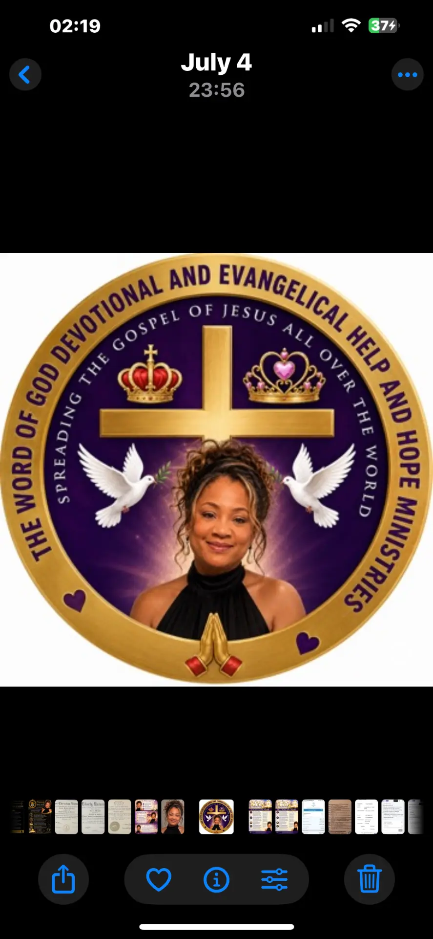 Ministry seal with cross, doves and crowns